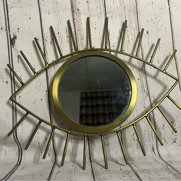 Brass Eye With Eyelashes Mirror Boho Decor Bohemian Home Wall Art Eye Shaped - Picture 2 of 6
